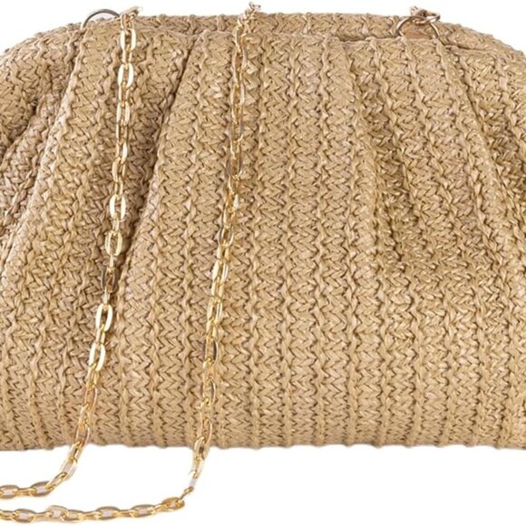 Straw Clutch Purse Women Summer Beach Crossbody Woven Rattan Bag - Picture 1 of 7
